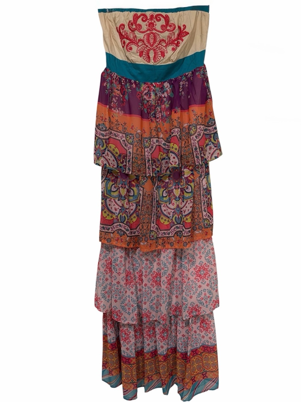 Flying Tomato NWT Boho Strapless Maxi Dress Colorful Tiered Ruffle size Medium